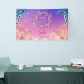 Roze Meisje Welkom Bloemen waterverf Verjaardagsfe Spandoek (Beurs)