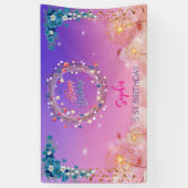 Roze Meisje Welkom Bloemen waterverf Verjaardagsfe Spandoek (Verticaal)