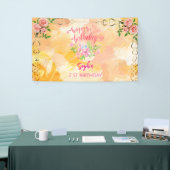 Roze Meisje Welkom Bloemen waterverf Verjaardagsfe Spandoek (Beurs)