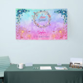 Roze Meisje Welkom Bloemen waterverf Verjaardagsfe Spandoek (Beurs)