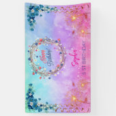 Roze Meisje Welkom Bloemen waterverf Verjaardagsfe Spandoek (Verticaal)