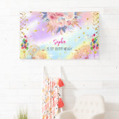 Roze Meisje Welkom Bloemen waterverf Verjaardagsfe Spandoek (Insitu)