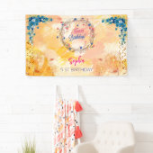 Roze Meisje Welkom Bloemen waterverf Verjaardagsfe Spandoek (Insitu)