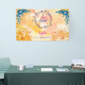 Roze Meisje Welkom Bloemen waterverf Verjaardagsfe Spandoek (Beurs)