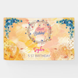 Roze Meisje Welkom Bloemen waterverf Verjaardagsfe Spandoek