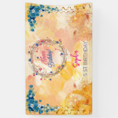 Roze Meisje Welkom Bloemen waterverf Verjaardagsfe Spandoek (Verticaal)