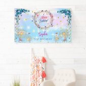 Roze Meisje Welkom Bloemen waterverf Verjaardagsfe Spandoek (Insitu)