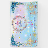 Roze Meisje Welkom Bloemen waterverf Verjaardagsfe Spandoek (Verticaal)