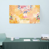 Roze Meisje Welkom Bloemen waterverf Verjaardagsfe Spandoek (Beurs)