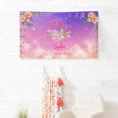 Roze Meisje Welkom Bloemen waterverf Verjaardagsfe Spandoek (Insitu)