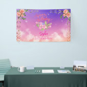 Roze Meisje Welkom Bloemen waterverf Verjaardagsfe Spandoek (Beurs)