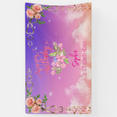 Roze Meisje Welkom Bloemen waterverf Verjaardagsfe Spandoek (Verticaal)