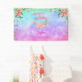 Roze Meisje Welkom Bloemen waterverf Verjaardagsfe Spandoek (Insitu)