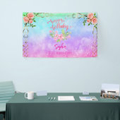 Roze Meisje Welkom Bloemen waterverf Verjaardagsfe Spandoek (Beurs)