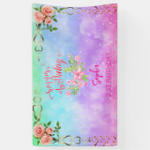 Roze Meisje Welkom Bloemen waterverf Verjaardagsfe Spandoek (Verticaal)