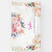 Roze Meisje Welkom Bloemen waterverf Verjaardagsfe Spandoek (Verticaal)