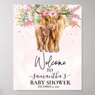 Roze Meisje Welkom Hoogland Koe Kalf Baby Shower Poster