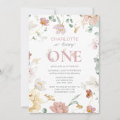 Roze Meisje Wildflower Draaien Een 1e Verjaardag Kaart (Voorkant)
