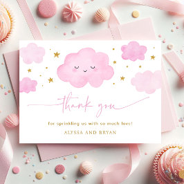 Roze Meisje Wolk Sterren Baby Sprinkle Bedankkaart