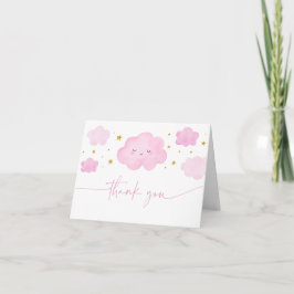 Roze Meisje Wolk Sterren Baby Sprinkle Bedankkaart
