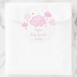 Roze Meisje Wolk Sterren Baby Sprinkle Ronde Sticker