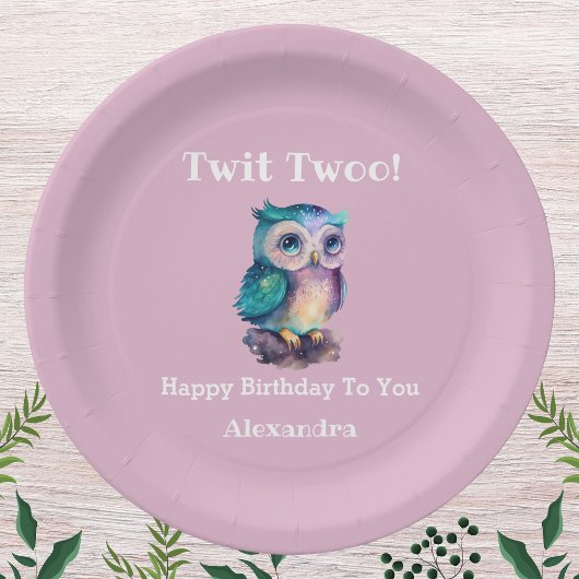 Roze Meisje Woodland Animal Uil Verjaardag Papieren Bordje