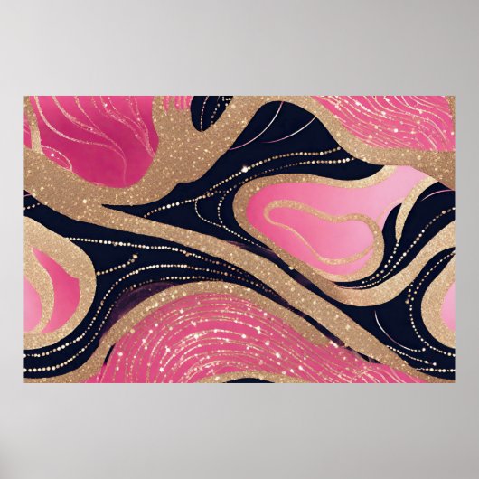 Roze Meisje Zwart Goud Glitter Modern Art Poster (Voorkant)
