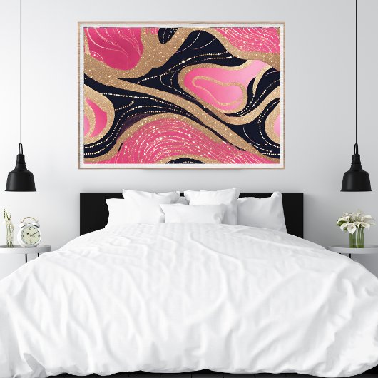 Roze Meisje Zwart Goud Glitter Modern Art Poster