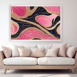 Roze Meisje Zwart Goud Glitter Modern Art Poster