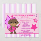 Roze meisjes aap Rockstar Baby Shower-uitnodiginge Kaart (Voorkant / Achterkant)