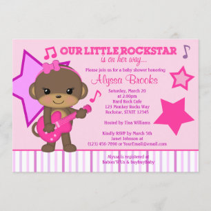 Roze meisjes aap Rockstar Baby Shower-uitnodiginge Kaart