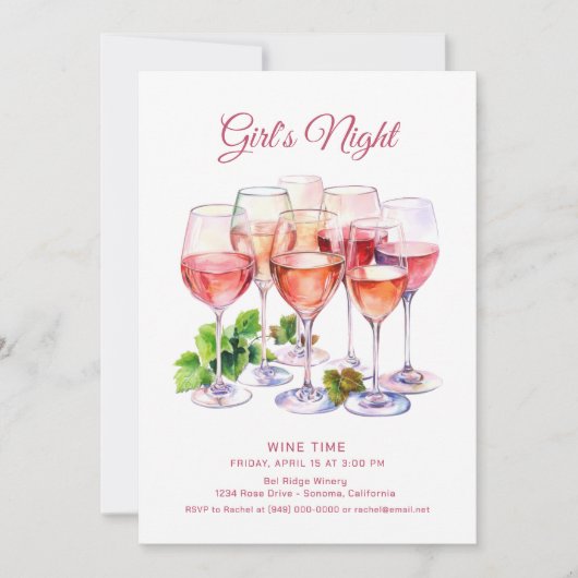 Roze Meisjes Avond Wijn Kaart (Voorkant)