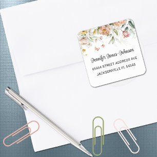 Roze Meisjes Baby Shower Bloemige Adres Vierkante Sticker