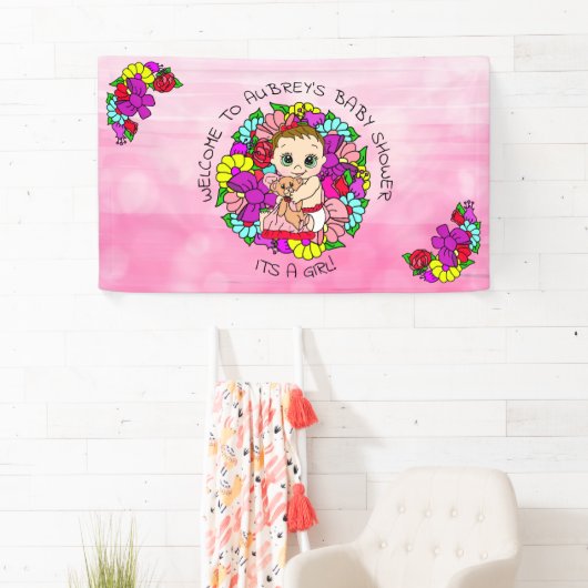 Roze meisje's Baby shower Kaukasische Baby Whimsic Spandoek (Insitu)