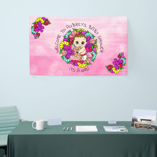 Roze meisje's Baby shower Kaukasische Baby Whimsic Spandoek (Beurs)