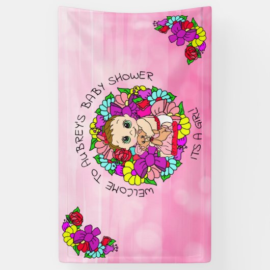 Roze meisje's Baby shower Kaukasische Baby Whimsic Spandoek (Verticaal)