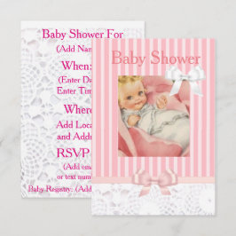 Roze Meisjes Baby Shower Uitnodiging met Kant