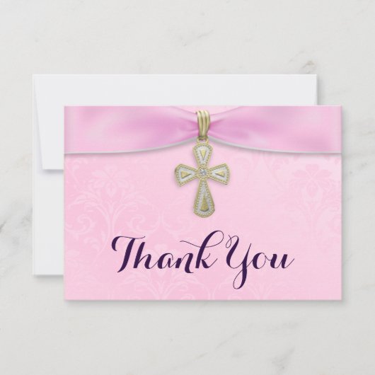 Roze meisjes Baptism Christening Bedankt (Voorkant)