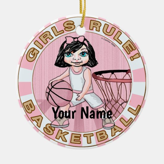 Roze meisjes basketbal keramisch ornament (Voorkant)