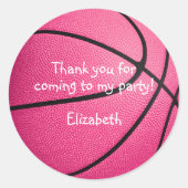 roze meisjes basketbal verjaardag team party ronde sticker (Voorkant)