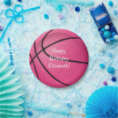 roze meisjes basketbal verjaardag_teamparty papieren bordje (Feest)