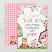 Roze Meisjes Bloemen Boerderij Verjaardag Dank u k Kaart (Voorkant / Achterkant)