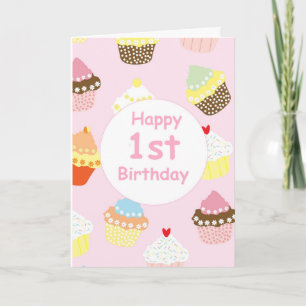Roze Meisjes Cupcake 1e Verjaardag Eerste Bedankkaart