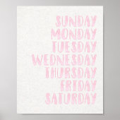 Roze Meisjes Dagen van de Week Educatieve Kinderka Poster (Voorkant)