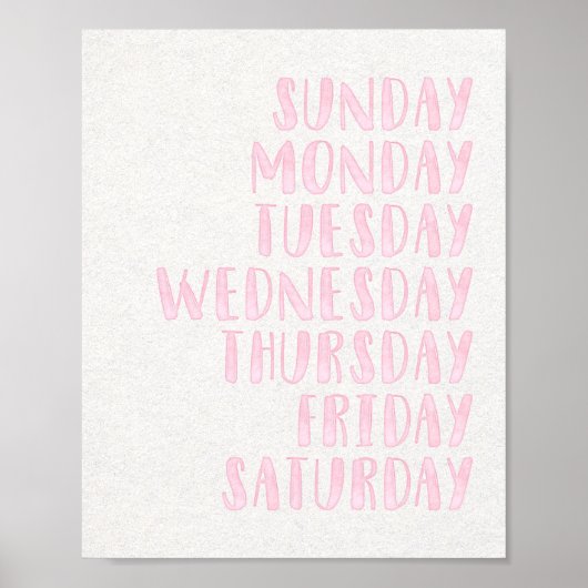 Roze Meisjes Dagen van de Week Educatieve Kinderka Poster (Voorkant)