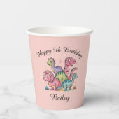 Roze meisjes dinosaurus verjaardag papieren bekers (Achterkant)