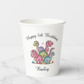 Roze meisjes dinosaurus verjaardag papieren bekers (Achterkant)