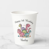 Roze meisjes dinosaurus verjaardag papieren bekers (Voorkant)