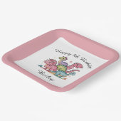 Roze meisjes dinosaurus verjaardag papieren bordje (Gebogen)