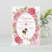 Roze meisjes doop uitnodiging (Staand voorkant)